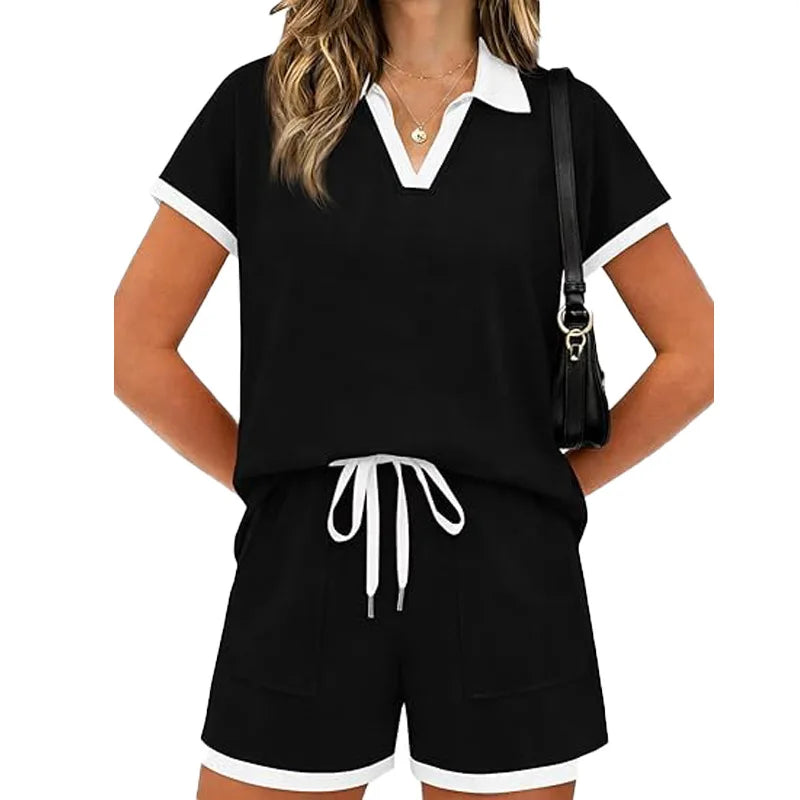 Soft Casual Relaxed Patchwork Two Piece Set for Women