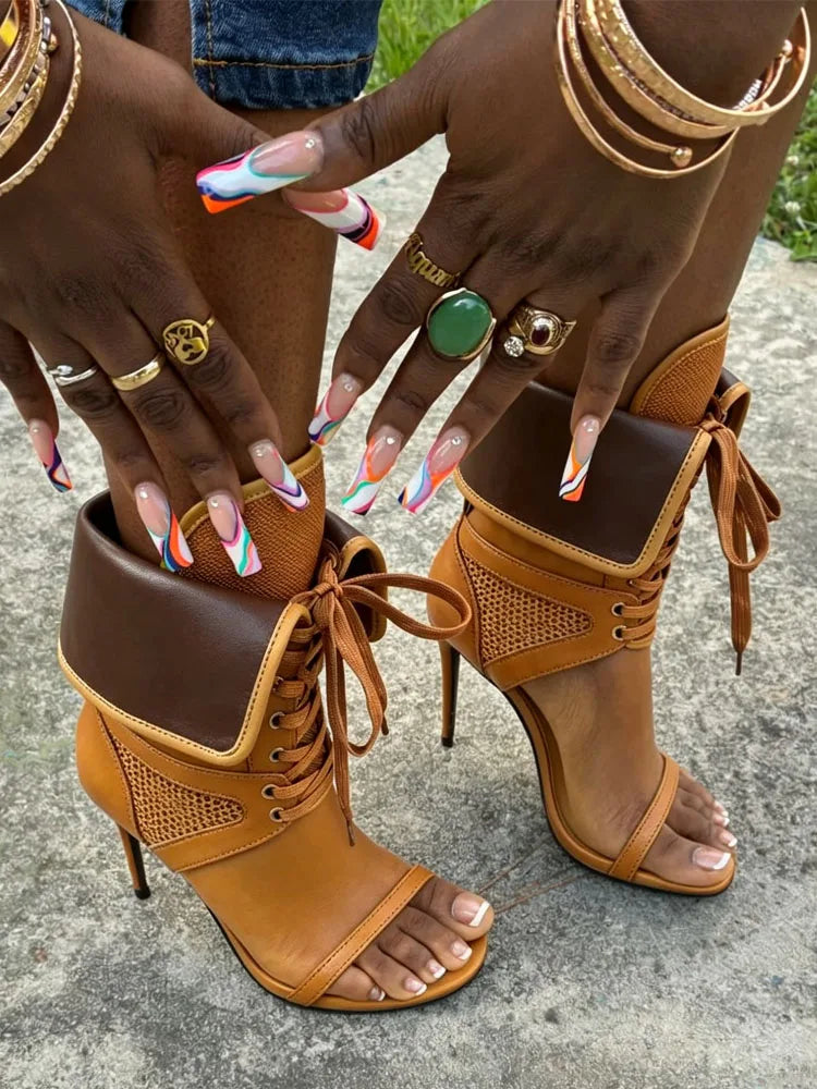 Open Toe Mesh Stiletto Ankle Boots