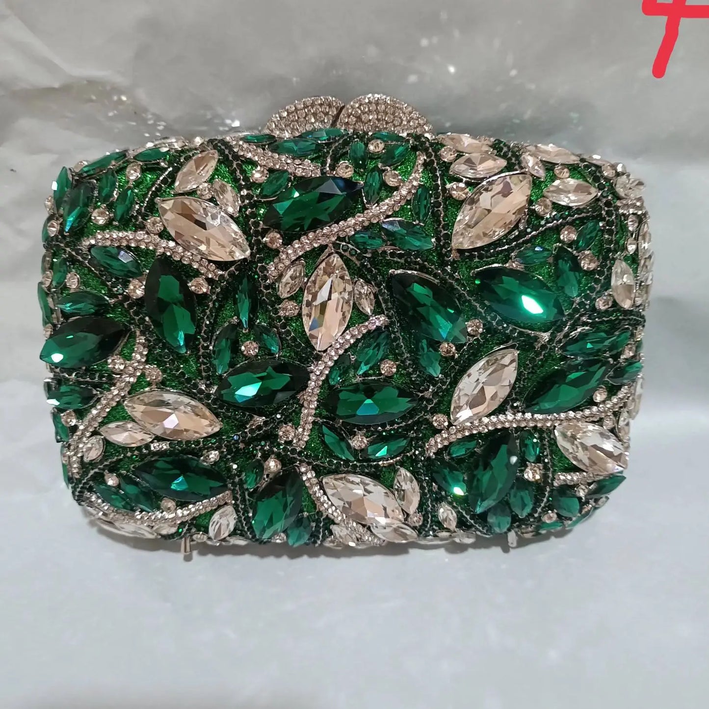 Elegant Jade Green Women Big Stones Evening Bags Crystal Metal Clutches Bags Green Wedding Party Minaudiere Purses and Handbags