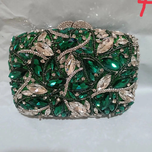 Elegant Jade Green Women Big Stones Evening Bags Crystal Metal Clutches Bags Green Wedding Party Minaudiere Purses and Handbags