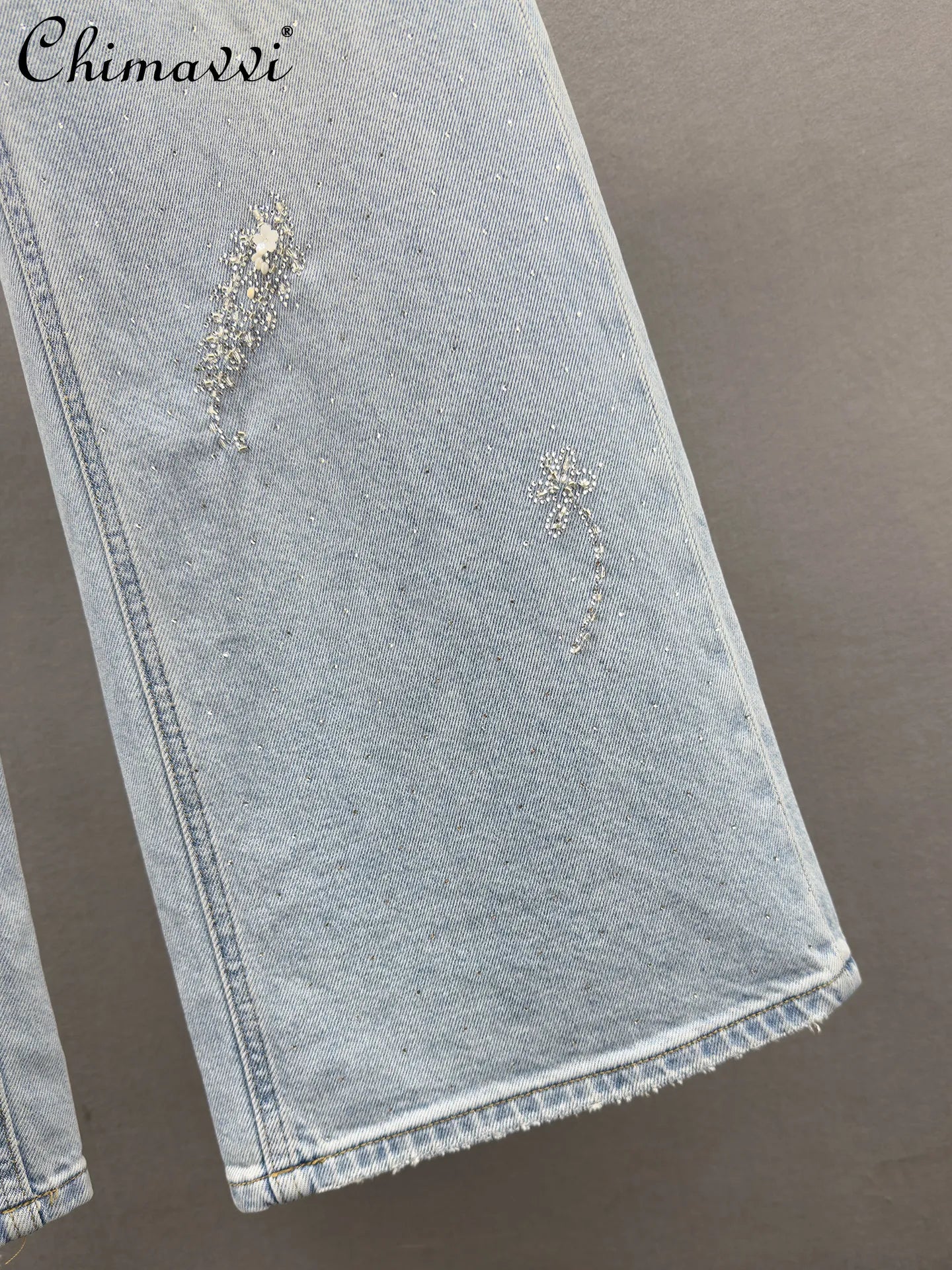 Heavy Hot Diamond Denim Loose Pants Women's 2026 Spring New Fashion High Waist Loose Slimming European Goods Long Mop Pants