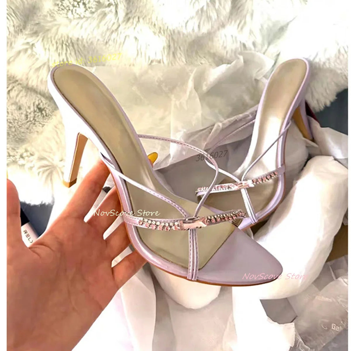Open Toe Rhinestone Strappy Stiletto Sandals for Women