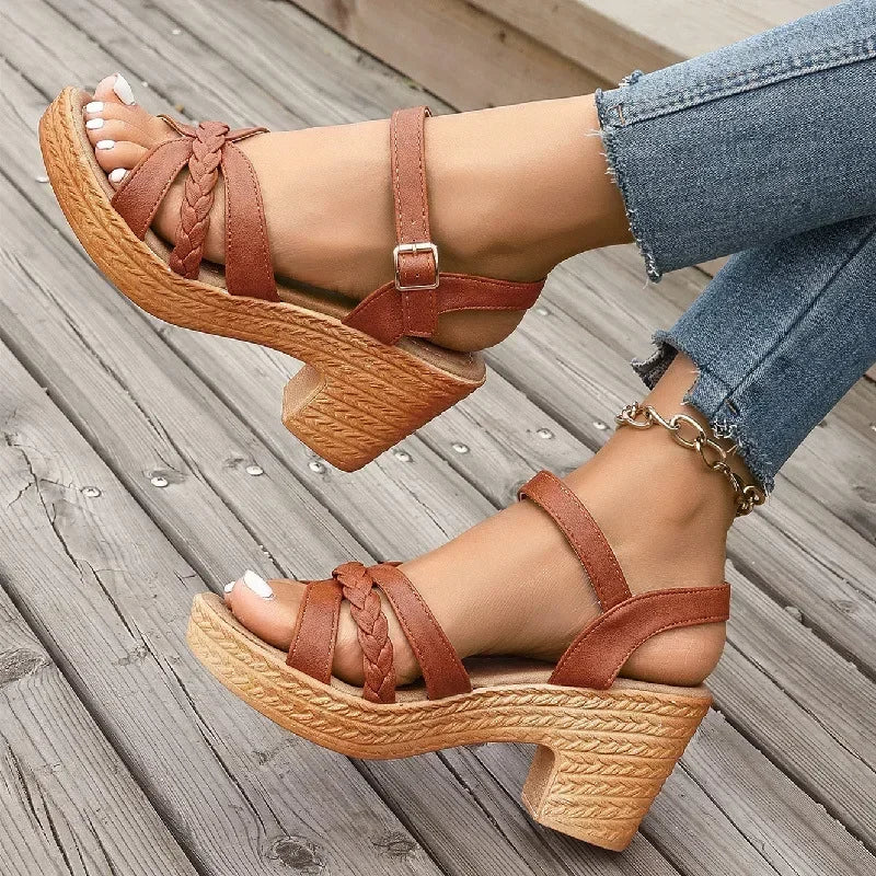 Elegant Back Strap Block Heels
