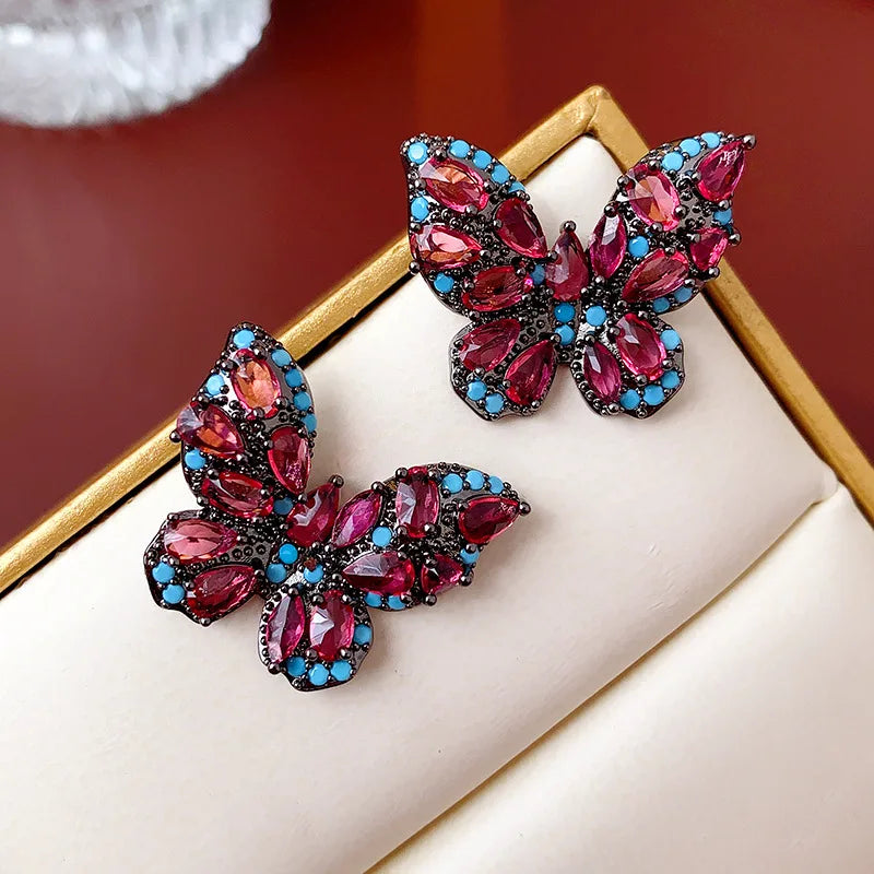 Colorful Butterfly Zircon Stud Earrings