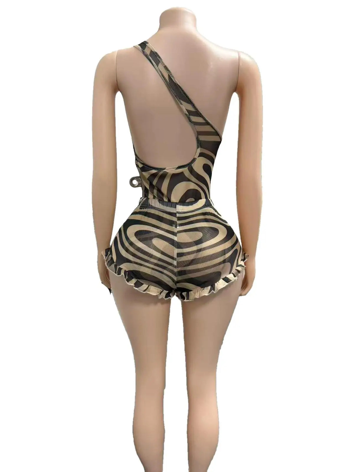 Zebra Print Mesh Two Piece Party Outfit Set for Women