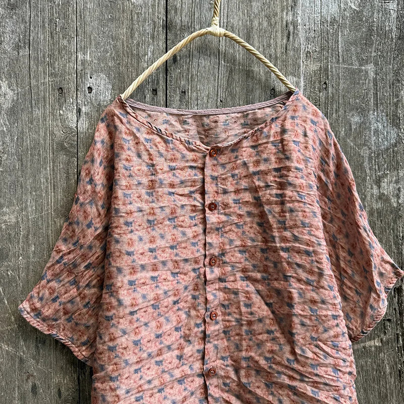 Casual Floral Print Loose Linen Relaxed Fit Shirt for Women
