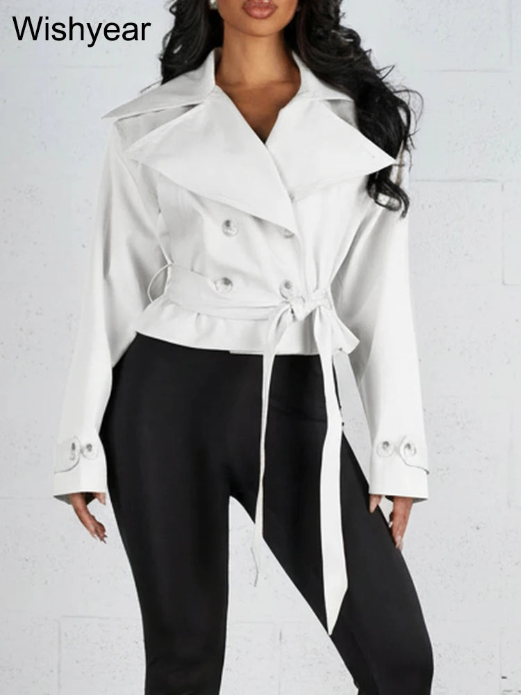 Lace-Up Double-Breasted Cropped Windbreaker Jacket for Women