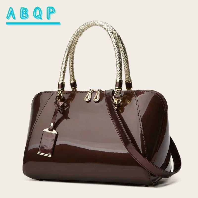 ABQP New Women's Handbag Luxury Brand Fashion Patent Leather Women's Shoulder Bag Large Capacity Boston Women's Bag High Quality