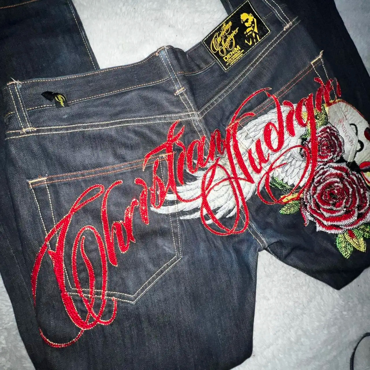 Harajuku Angel wings Embroidery Jeans Casual Denim Pants High Waist Straight Wide Leg Jeans Vintage Y2k 2000s Women Clothing