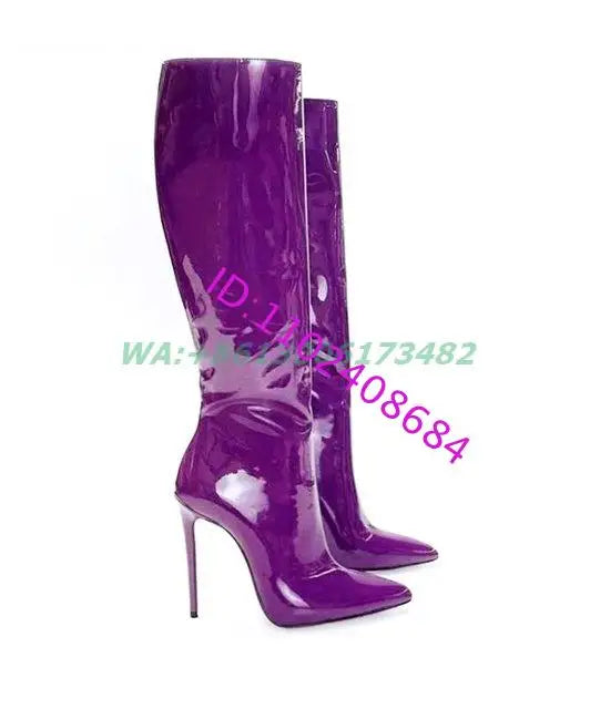Sexy Lady Pointed Toe 12Cm High Heel Boots Women Knee High Pointy Stilettos Boots Plus Size Skinny Boots
