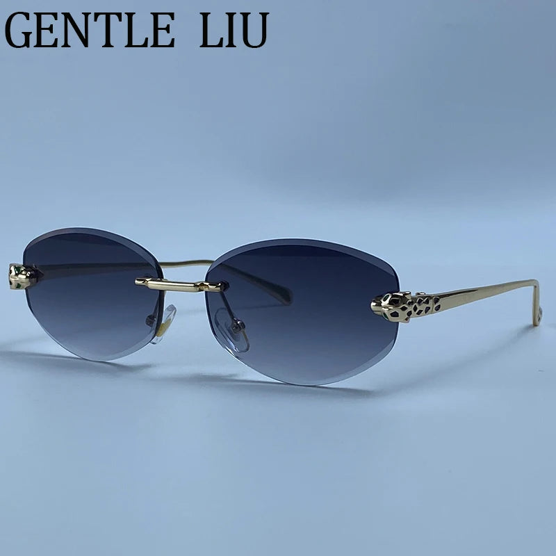 Gold Rimless Hexagon Sunglasses