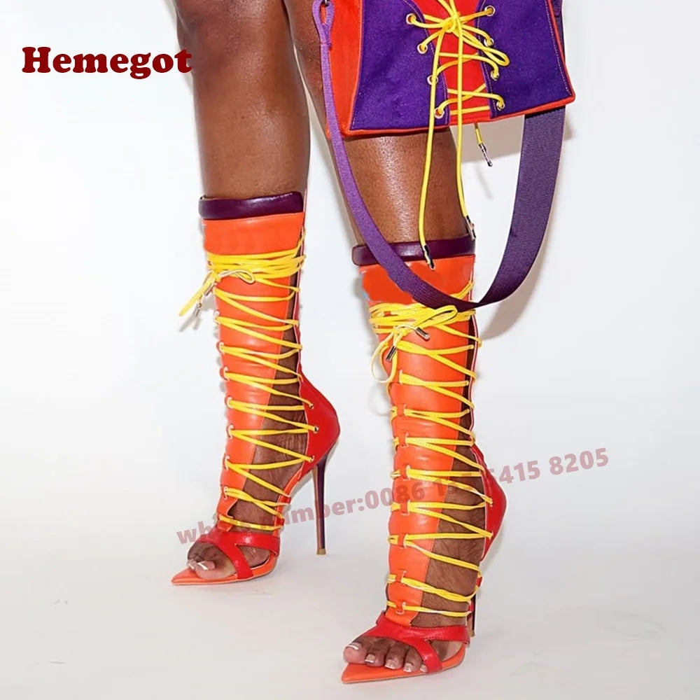 Multi Color Open Toe Lace Up Gladiator Sandals for Women