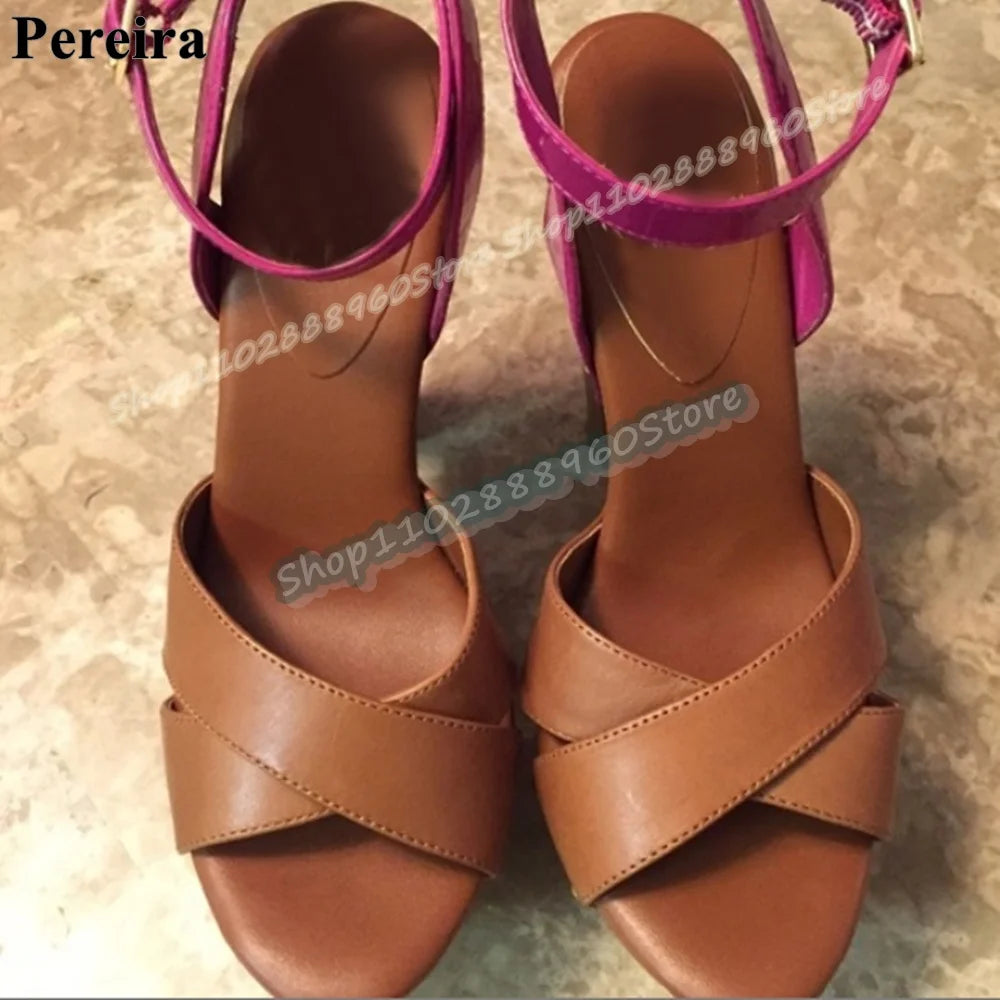Occidental Brown Cross Strap Platform Sandals Thick Heel Women Shoes Ankle Buckle Strap Peep Toe 2026 Fashion Zapatos Para Mujer