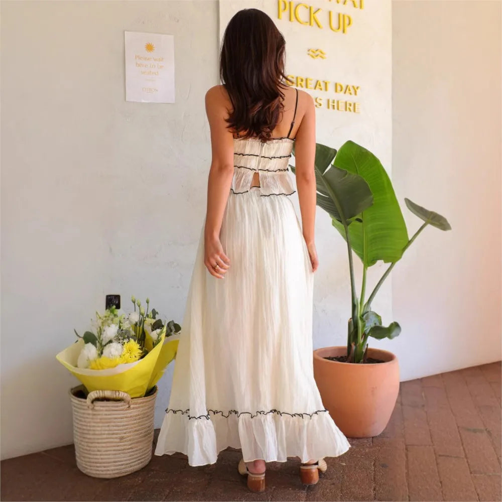 Pleated Bow Suspender Top and Skirt Two Piece Set for Women