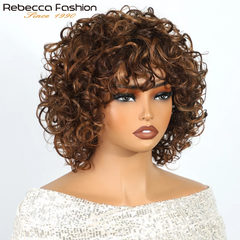 Glueless Curly Brazilian Short Human Hair Wig for Women
