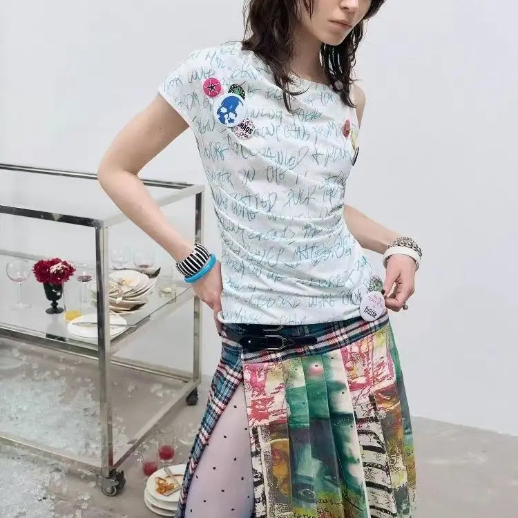 Polyester Cotton Unique Printed Split Midi Skirt for Women