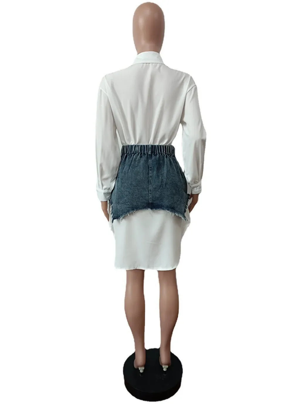 Denim Skirt Set Women Streetwear Fashion Long Sleeve Shirt Turn Down Collar Asymmetric Dress Casual Slim Dresses 2025 Spring