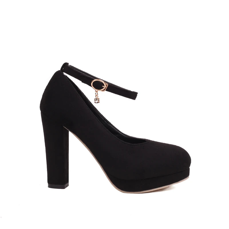 Square Toe Ankle Strap Heel Pumps