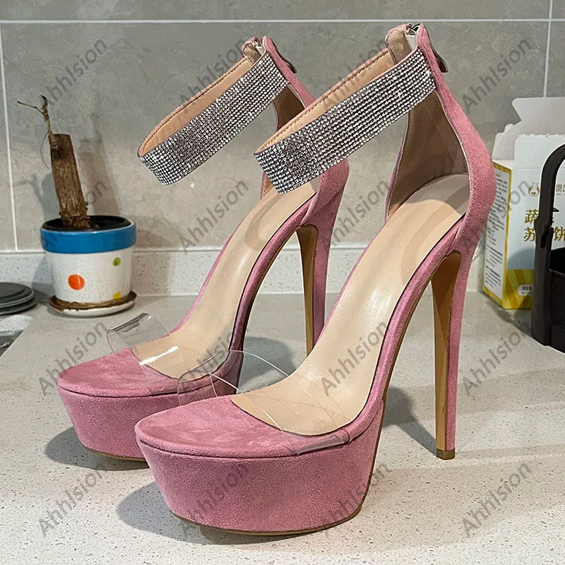 Elegant Pink Suede Stiletto Sandals with Zipper for Women