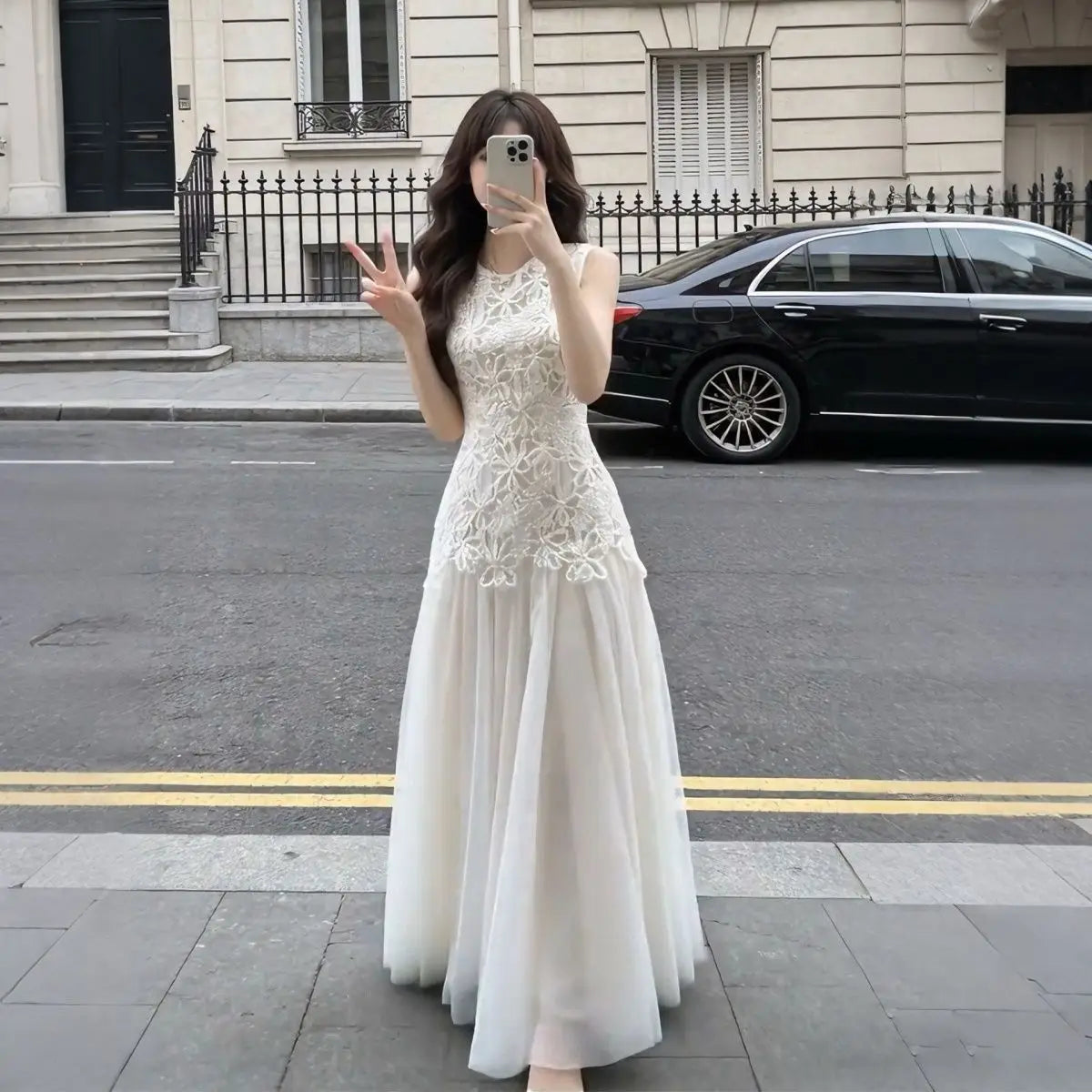 Regular Fit Crew Neck Embroidered Summer Midi Dress for Women