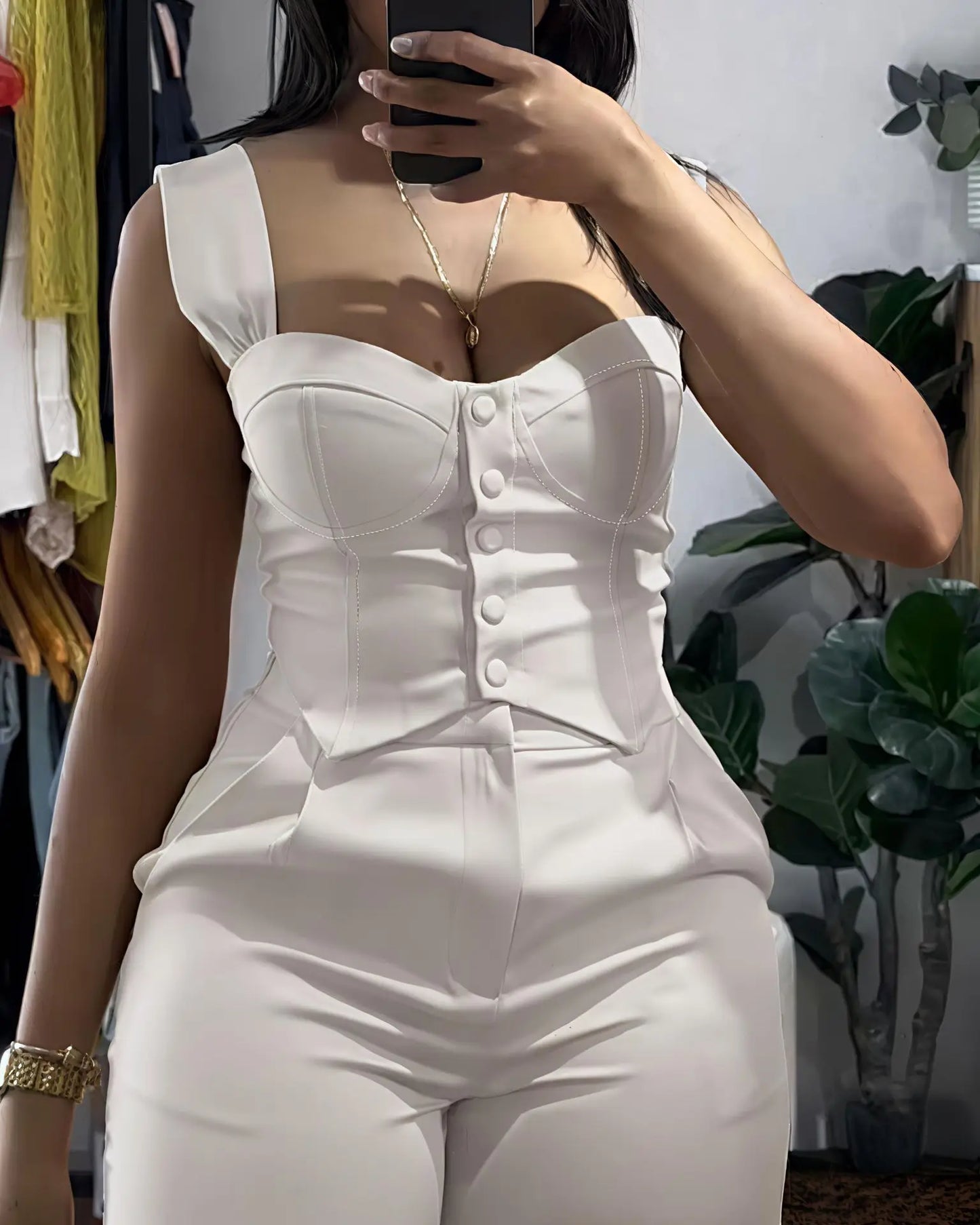 Elegant Solid Color Strapless Suspender Vest Trousers Two-Piece Set for Women