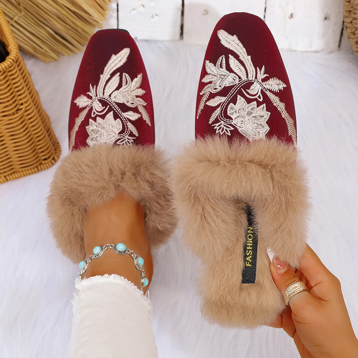Plush Faux Fur Slippers