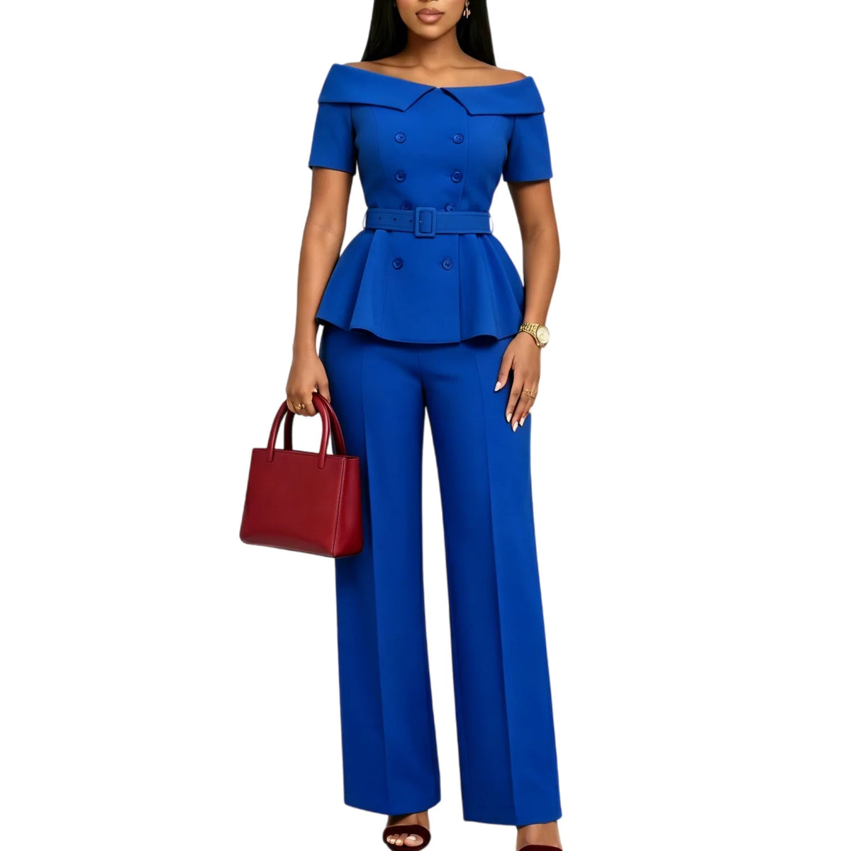 Summer Short Sleeve Top and Pants Matching Set for Women