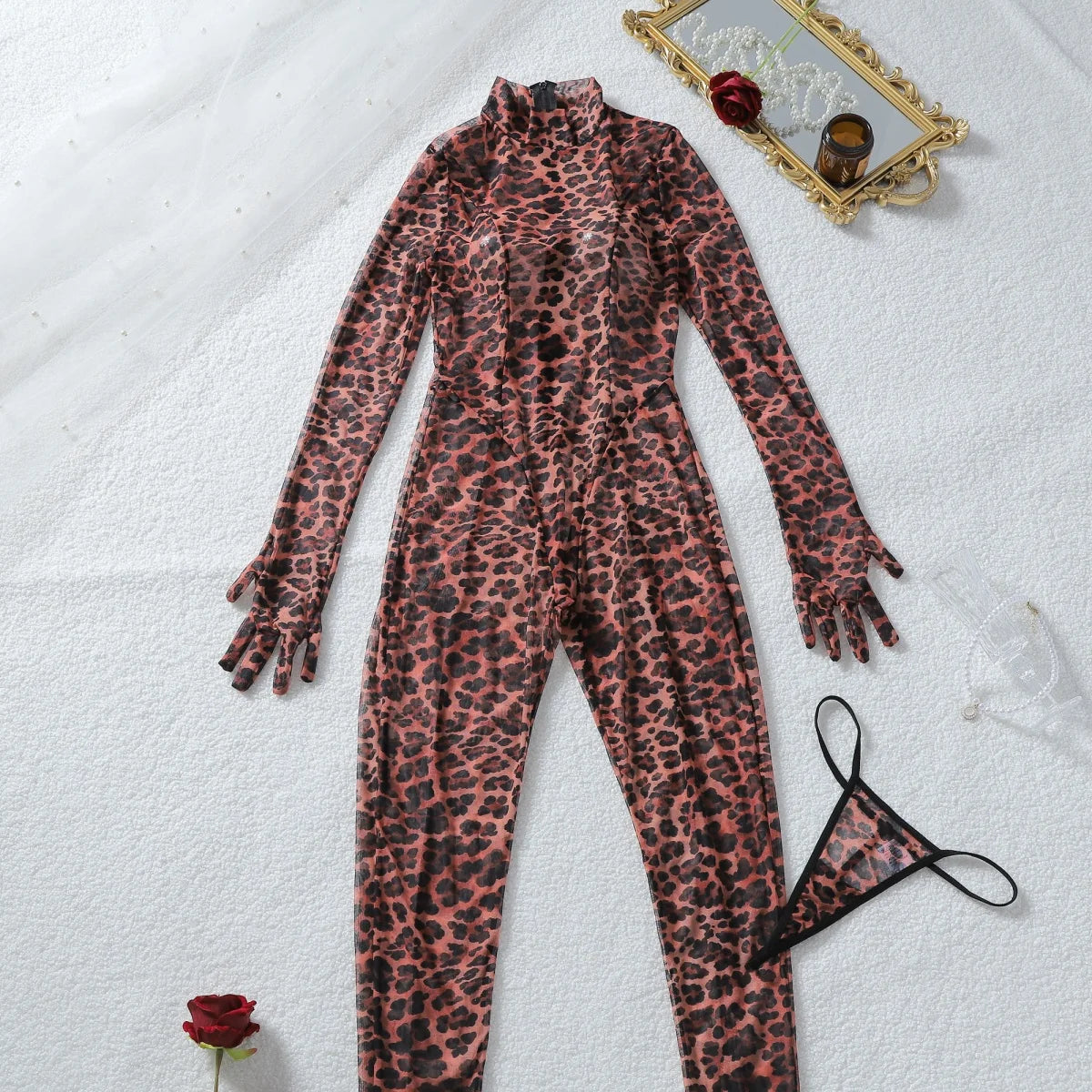Slim Fit Leopard Print Long Sleeve Two Piece Set for Women
