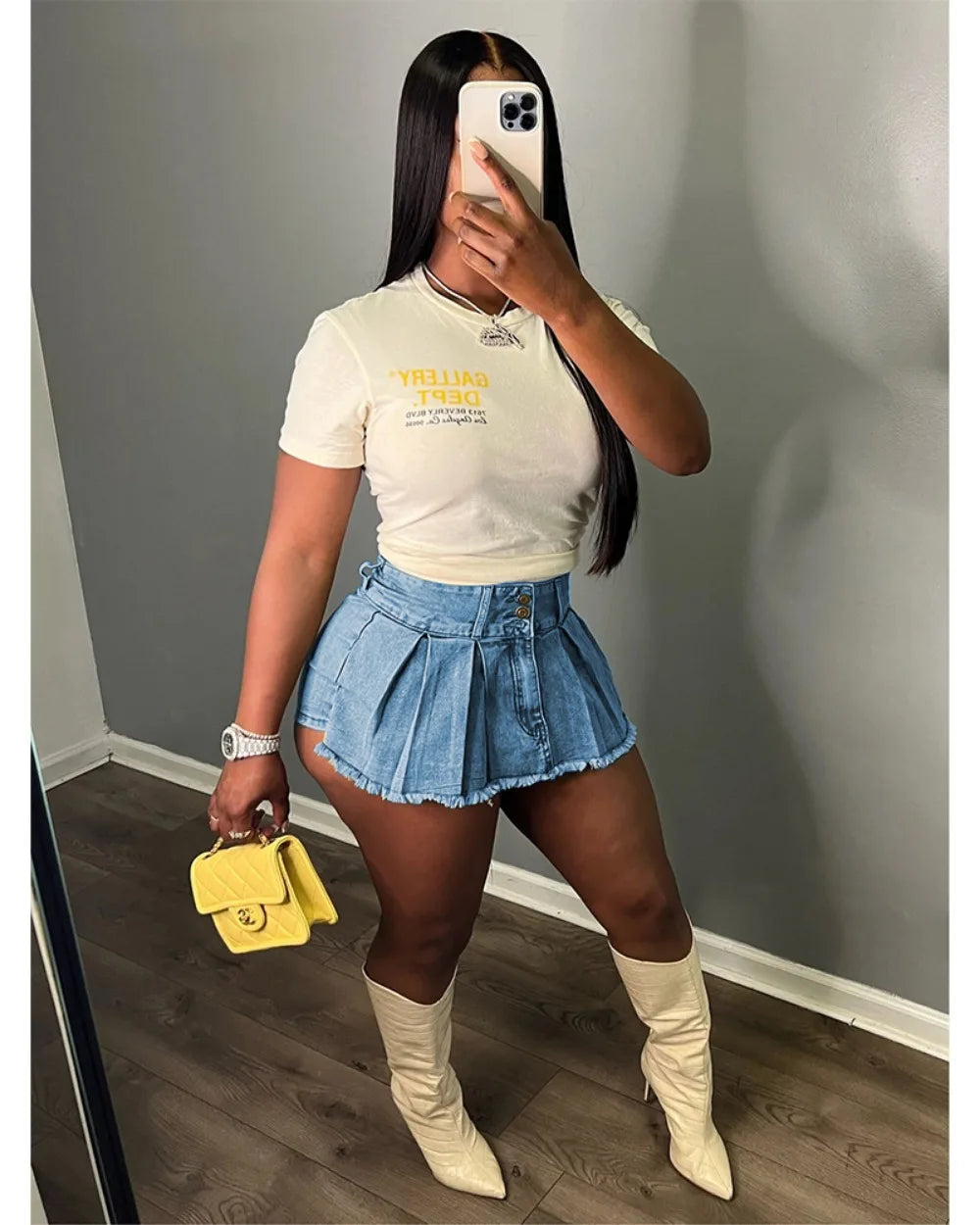 FAGADOER Y2k Denim Shorts Women Pleated Skirt Shorts Summer Stretchy Casual Shorts Retro 90s Fashion Streetwear Short Pants