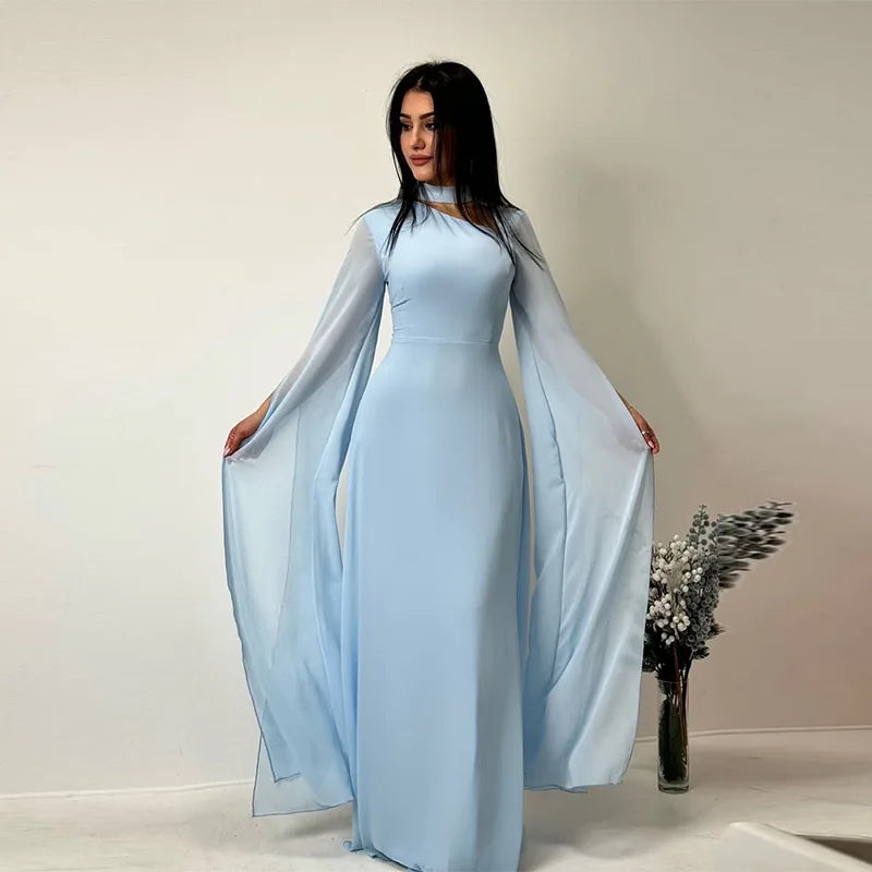 Solid Color Lace Up Cape Sleeve Maxi Dress For Women