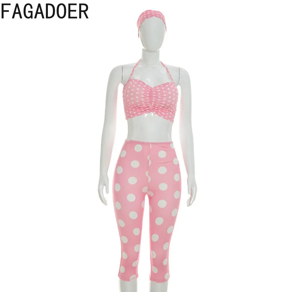 Polka Dot Two Piece Set with Halter Crop Top and Shorts for Women