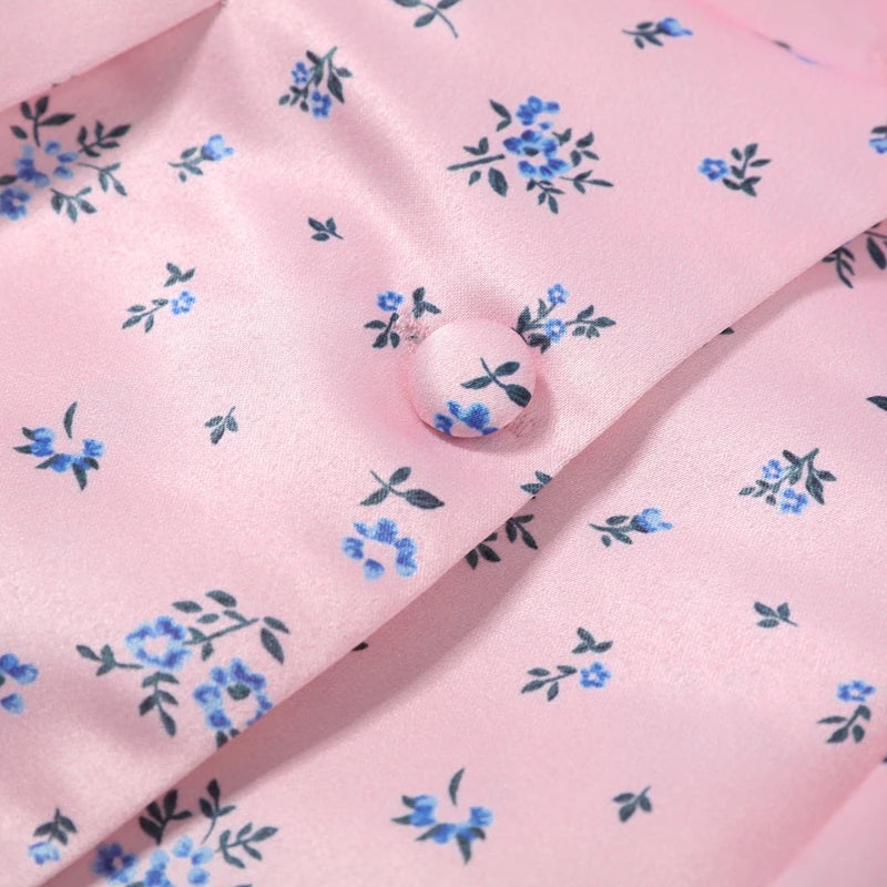 Elegant Printed Puff Sleeve Stand Collar Shirt for Women
