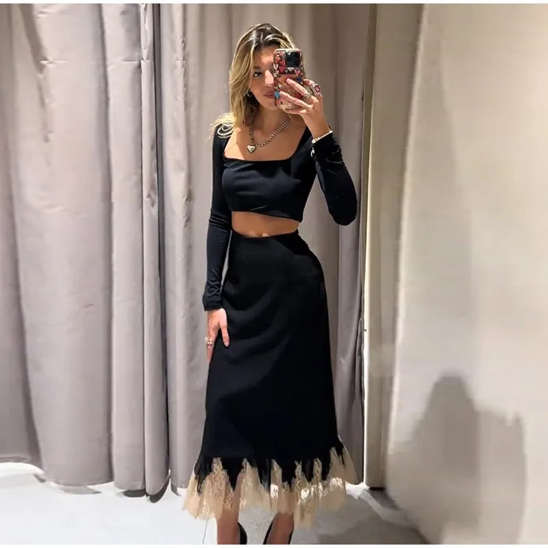 Lace Patchwork Women's Party Dress Loose High Waist Hip Package Long Dresses Female 2026 Spring Fashion Woman Evening Outwears