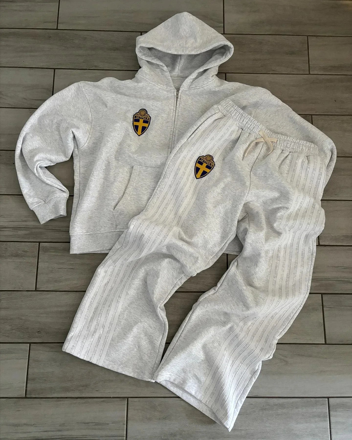 Retro Striped Hoodie Sweatpants Two Piece Set Sportswear Mens Hip Hop Embroidered Oversized Sweatshirt Casual Drawstr Pants Set