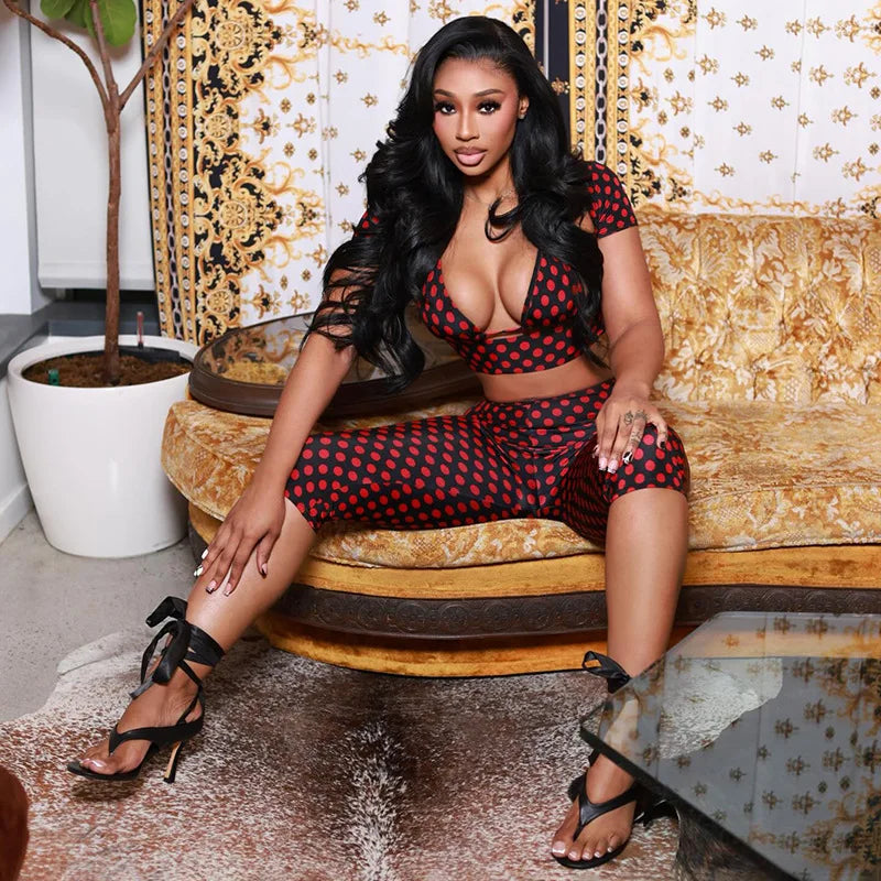 Dot Print Sexy Sling Tank Tracksuit Sets for Women