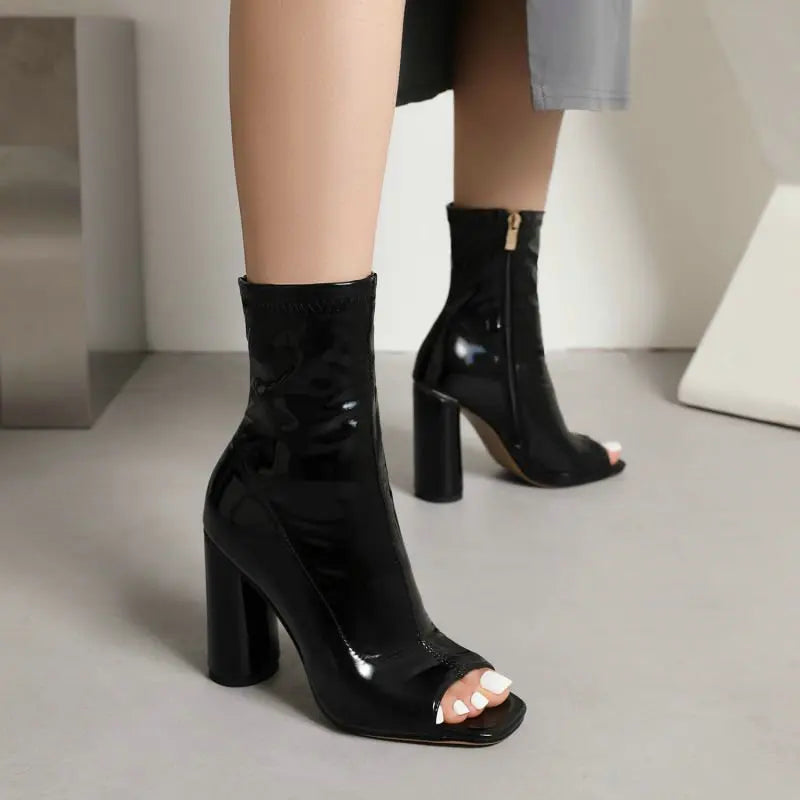 Chic Peep Toe High Heel Ankle Boots