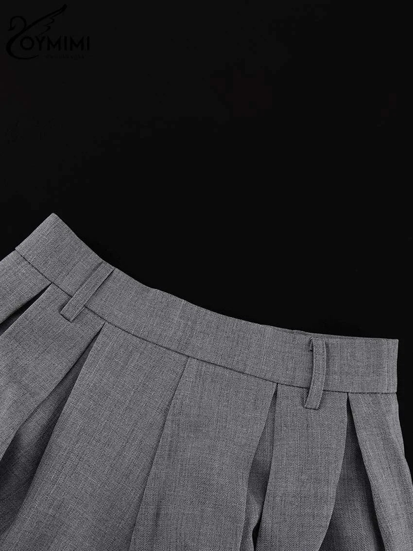 Oymimi Elegant Grey Loose Skirts For Women Casual High Waist Pleated Skirts Fashion New Solid Ankle-Length Skirts Streetwear