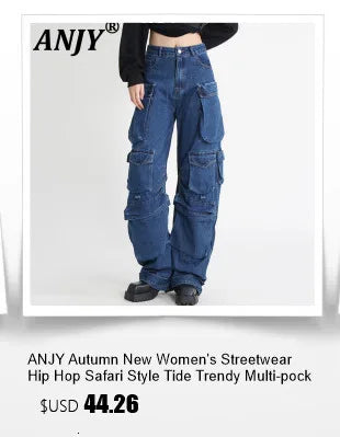 ANJY Autumn Women American Style Vintage High-End Chain Design Slimming Straight Jeans Ins Trend Versatile Wide-Leg Pants A10635