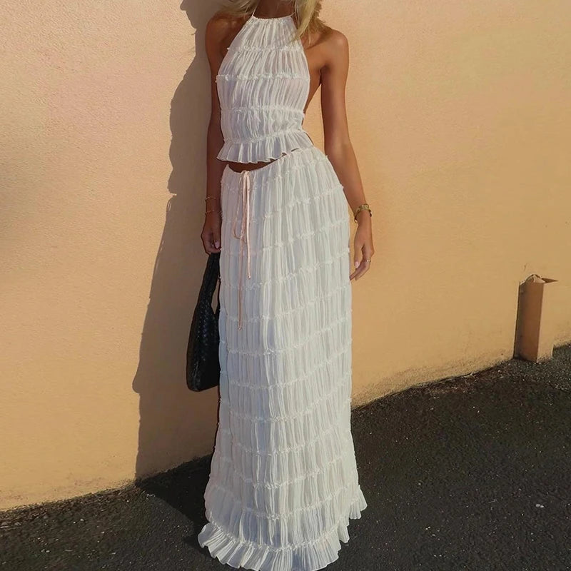 Boho Backless Halter Two Piece Beach Set for Women