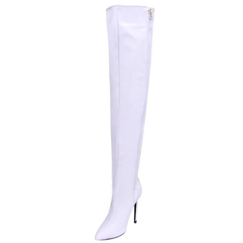 Fashion Leather Side Zipper Pointed Toe Stiletto Over The Knee Boots for Women