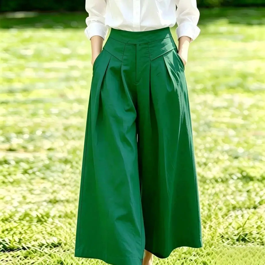 High-Waisted Cotton Linen Wide-Leg Culottes for Women