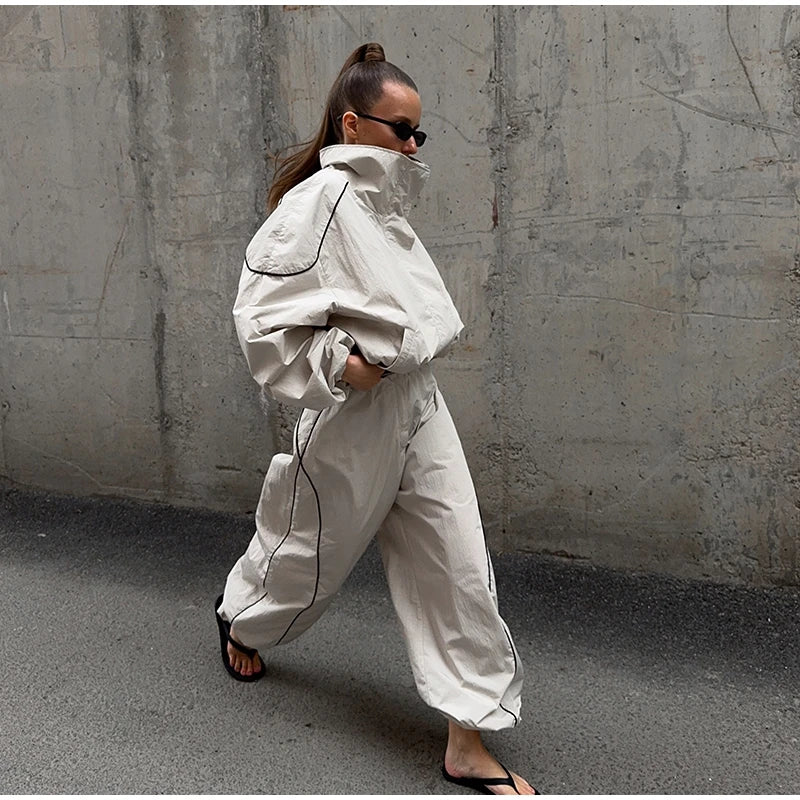 Elegant Loose Zip Up Casual Two Piece Set for Women