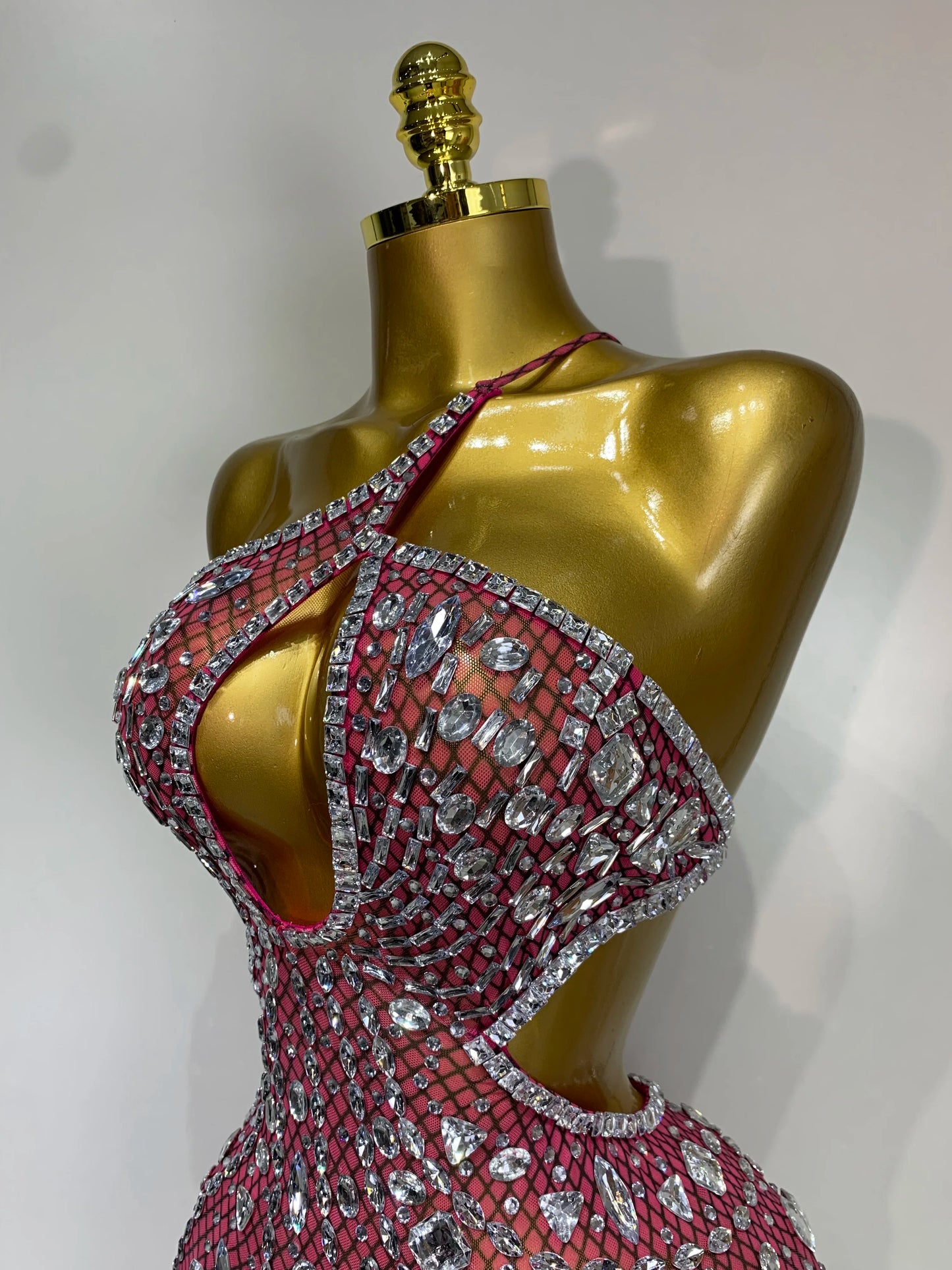 Sexy Sparkly Diamond Backless Short Dress 2025 Women Sleeveless Mesh See Through Evening Birthday Gown Singer Stage Outfit