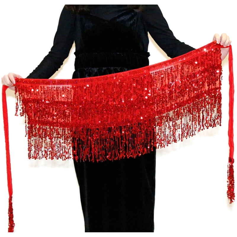Sequined Tassel Latin Dance Crop Top and Skirt Set for Women