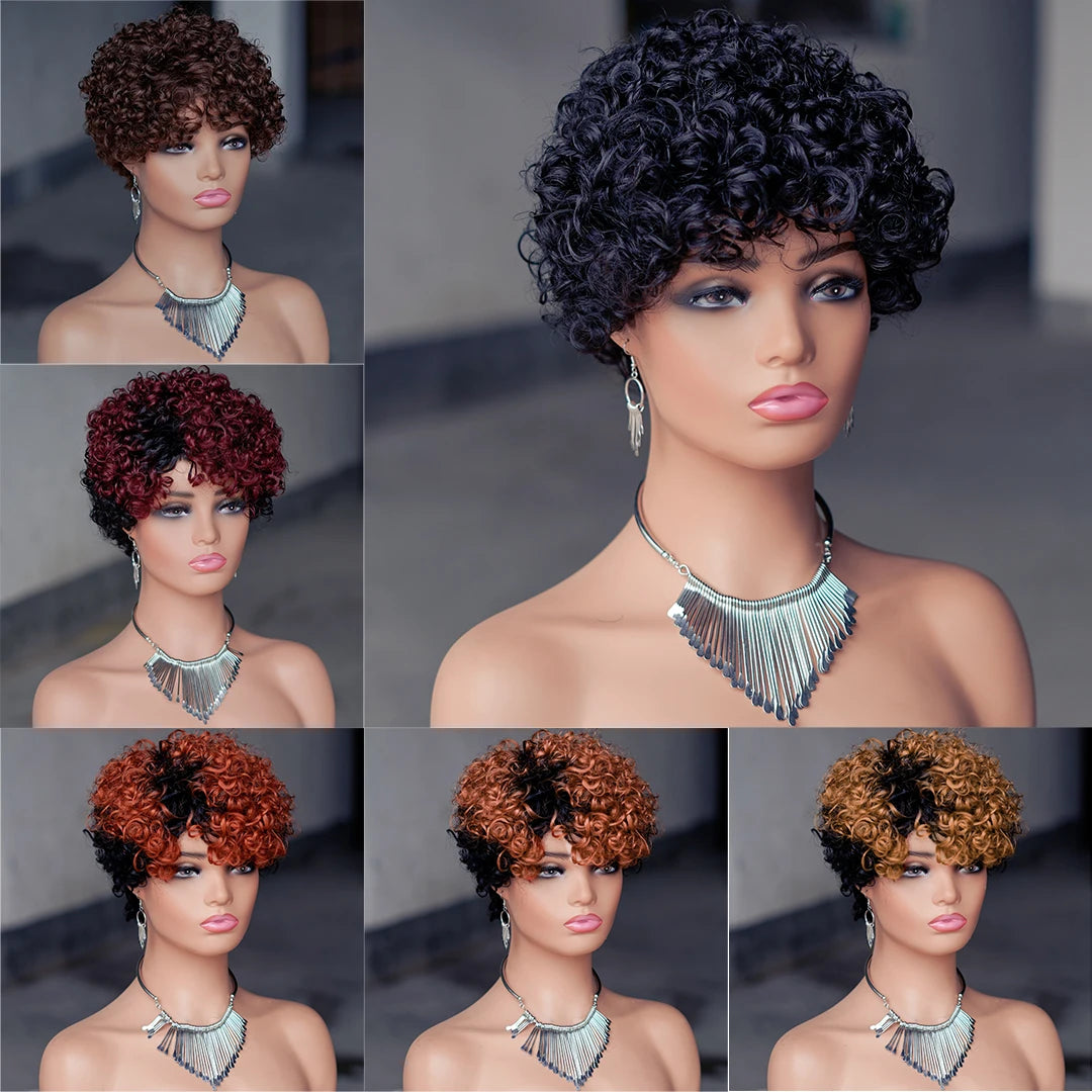 Short Curly Pixie Cut Brazilian Human Hair Wig for Women