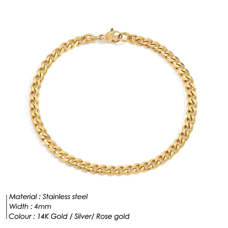 Gold Tone Stainless Steel Figaro Chain Bracelet for Women