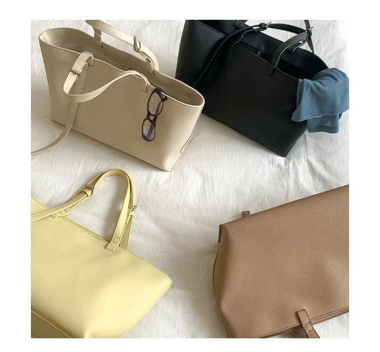Large Capacity PU Leather Casual Soft Tote Bag for Women