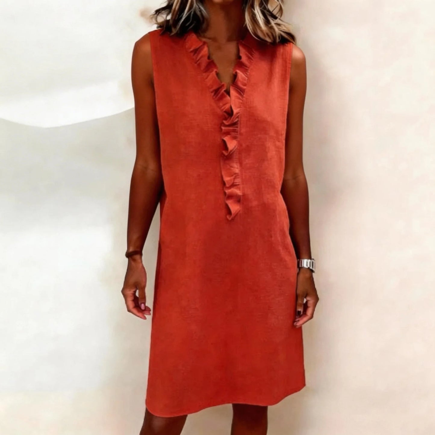 Sleeveless V Neck Front Ruffle Mini Dress for Women