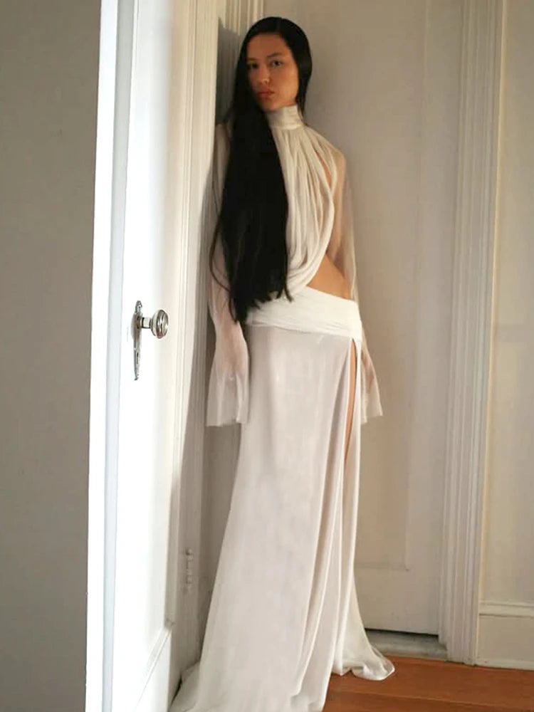 Elegant See-Through Two-Piece Crop Top And Skirt Set for Women