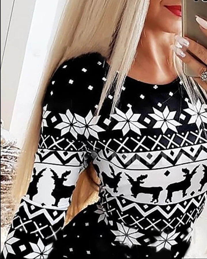 Snowflake Elk Print Mini Dress